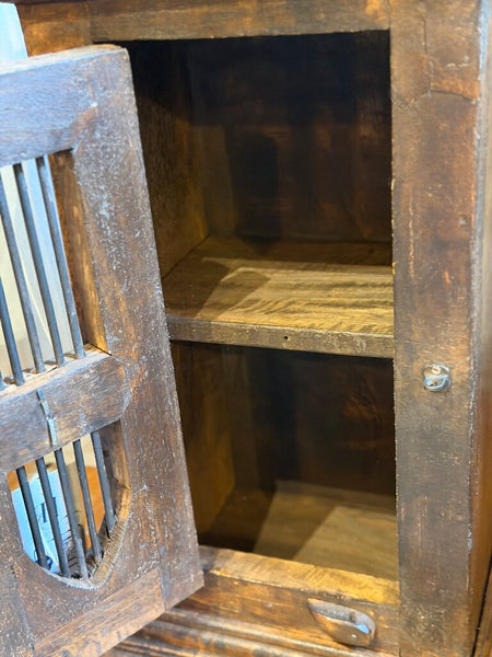 0442 vintage wood cabinet w/ iron bars