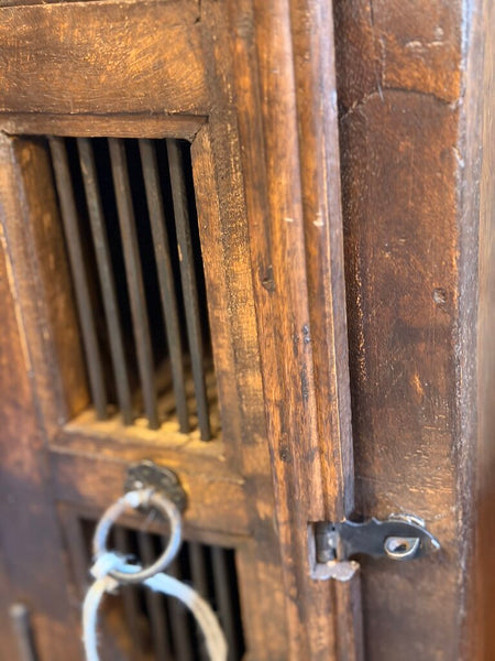 0442 vintage wood cabinet w/ iron bars