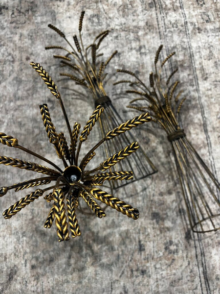 Set of 3 MCM Gold Metal Wheat Candleholders