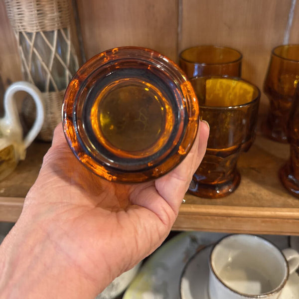 Vintage Georgian amber glass honeycomb old fashioned tumbler set of 6
