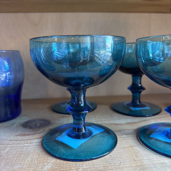 Vintage blue 60's coupe glass (each) empoli style
