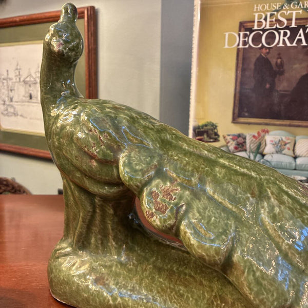Vintage Green Ceramic Peacock 10 x 16