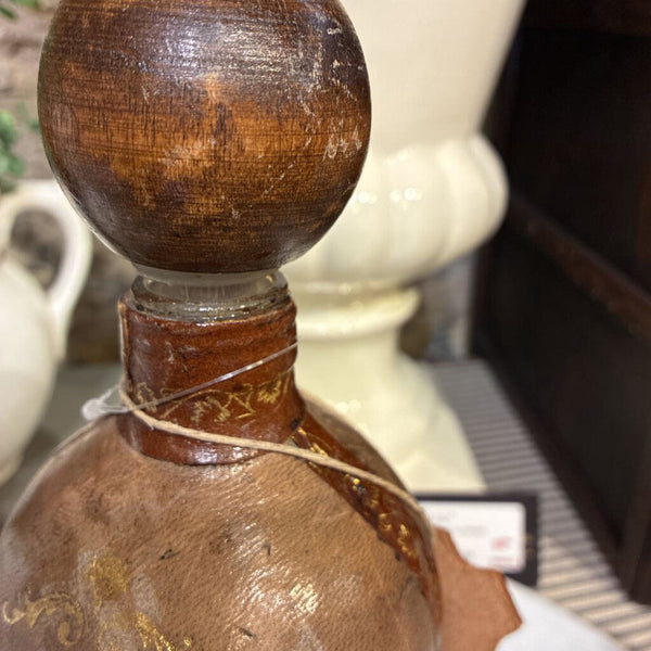 Vintage JW Dant 1969 Leather Wrapped Pheasant Decanter 10" x 4"