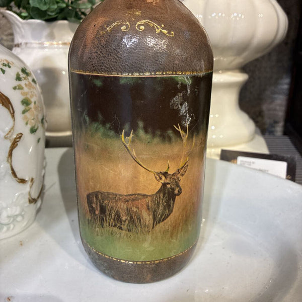 Vintage JW Dant 1969 Leather Wrapped Pheasant Decanter 10" x 4"