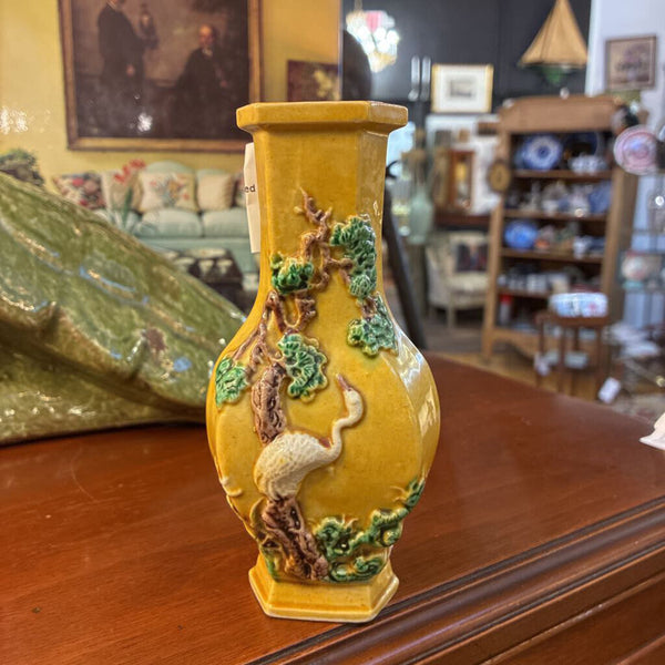Vintage Chinese Glazed Yellow Vase 5.5 x 2.5