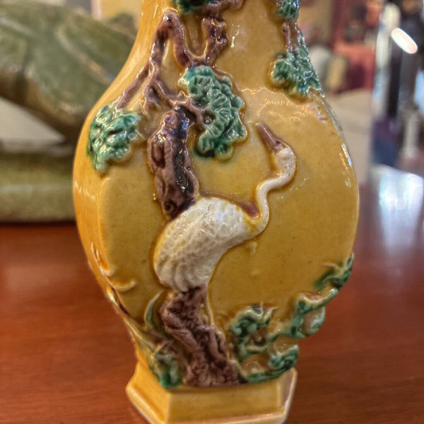 Vintage Chinese Glazed Yellow Vase 5.5 x 2.5