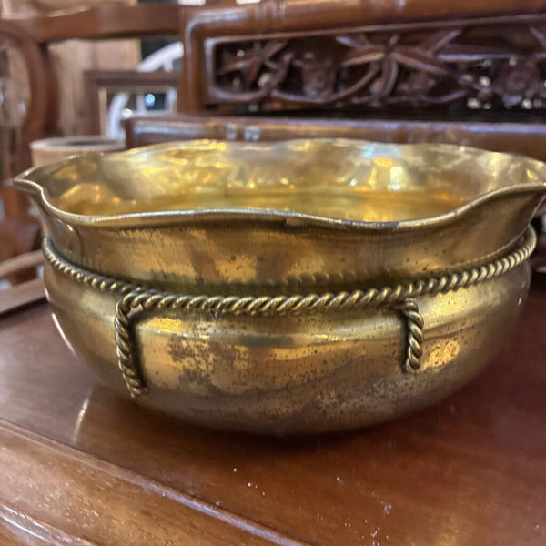 Vintage Hammered Brass Planter 8" x 4"