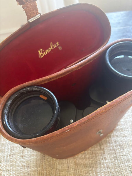 Vintage Binolux Binoculars w/Leather Compass Case