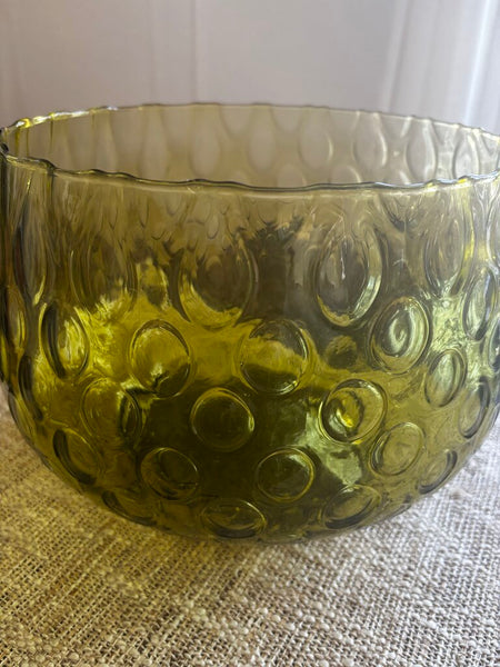 Murano Handblown Green Glass Punch Bowl & 12 Cups