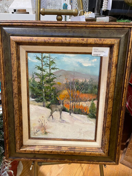 Vintage framed & signed landscape with buck painting