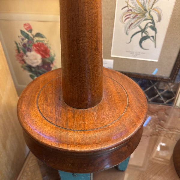 MCM pair teak / dark wood base table lamps 8.5" w x 28" tall to finial new socket