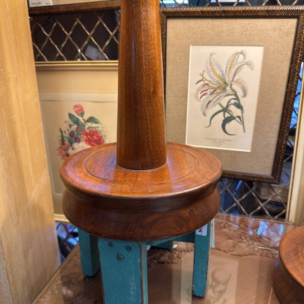 MCM pair teak / dark wood base table lamps 8.5" w x 28" tall to finial new socket