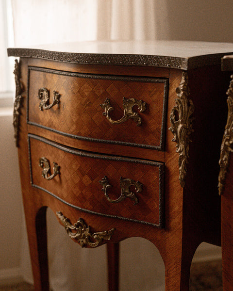 Pair of Antique French Louis XV Marquetry Nightstands