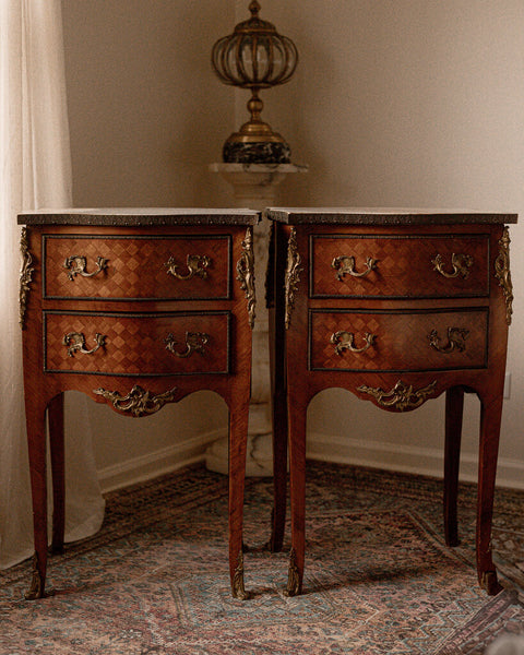 Pair of Antique French Louis XV Marquetry Nightstands