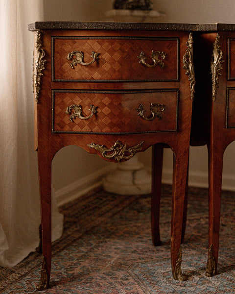 Pair of Antique French Louis XV Marquetry Nightstands