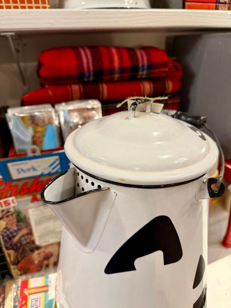 JFV ~ Vintage large enamel camp coffee pot with Halloween decal