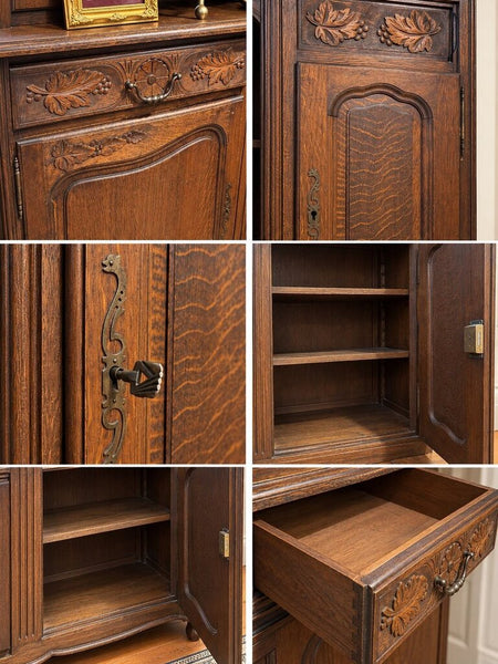 French Provincial Louis XV style Solid carved oak Buffet Hutch w/ KEY