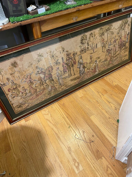 Antique Belgium/French framed tapestry as is62 1/2 in wide x 24 1/2 in high