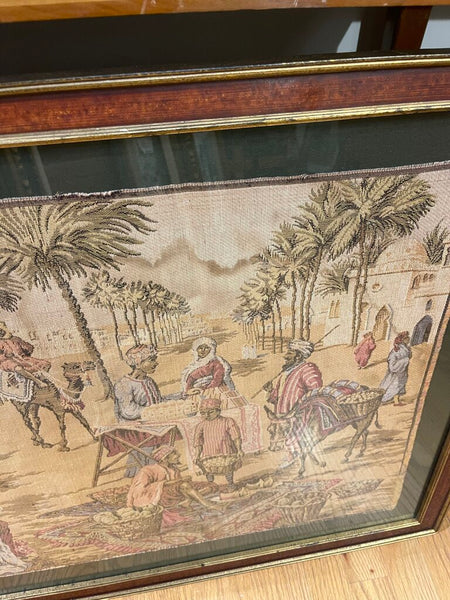 Antique Belgium/French framed tapestry as is62 1/2 in wide x 24 1/2 in high