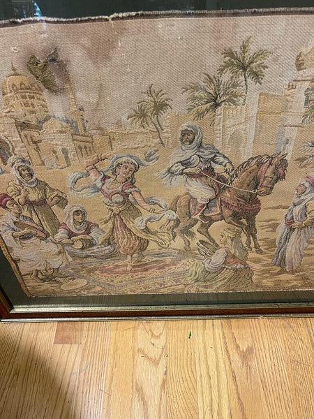 Antique Belgium/French framed tapestry as is62 1/2 in wide x 24 1/2 in high