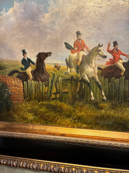 Vintage Equestrian Oil Painting in Black/Gold Frame 18 x 22