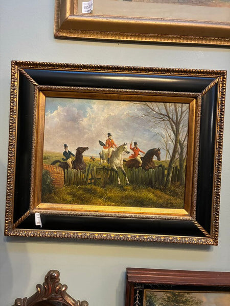 Vintage Equestrian Oil Painting in Black/Gold Frame 18 x 22