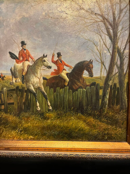 Vintage Equestrian Oil Painting in Black/Gold Frame 18 x 22