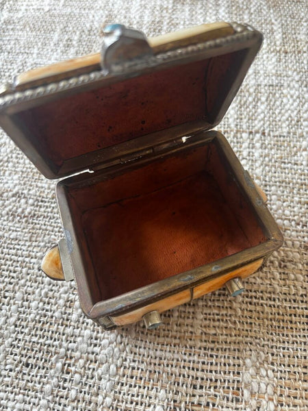 Vintage Camel Bone & Brass Trinket Box