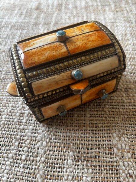 Vintage Camel Bone & Brass Trinket Box