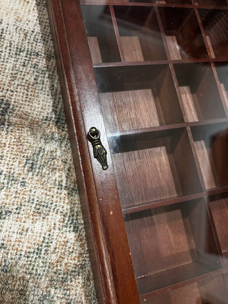 Wood Miniature Display Box, Hinged Glass Lid, Latch Closure