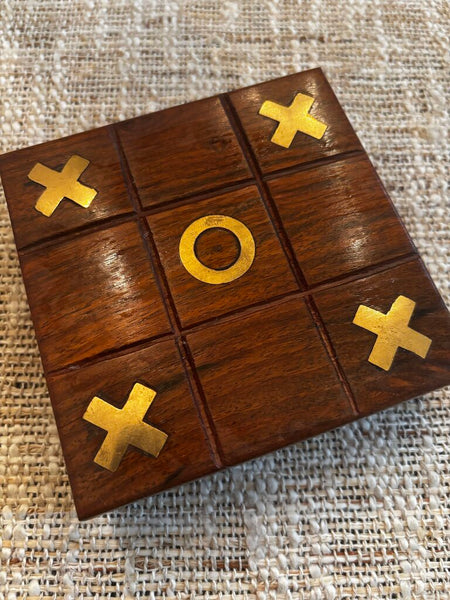 Wood and Brass Tic Tac Toe Travel Game Set