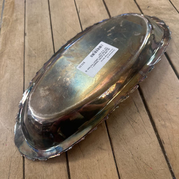 SILVER PLATED TRINKET / SERVING DISH, GREAT PATINA 12 1/2" X 5 3/4"