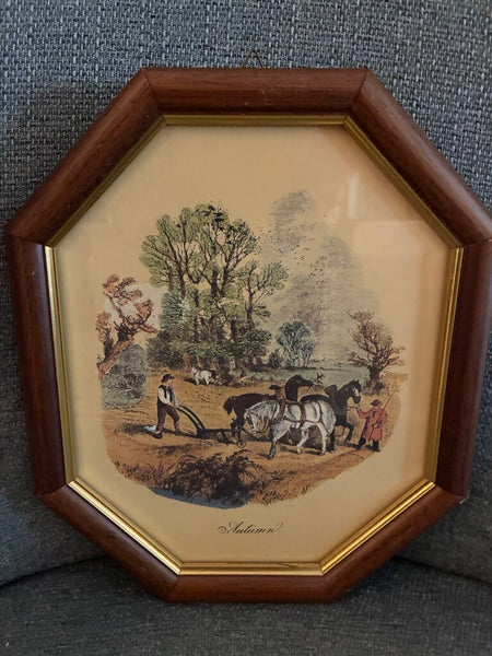 Vintage "Spring" Peasant Scene Octagon Artwork 10" x 12"