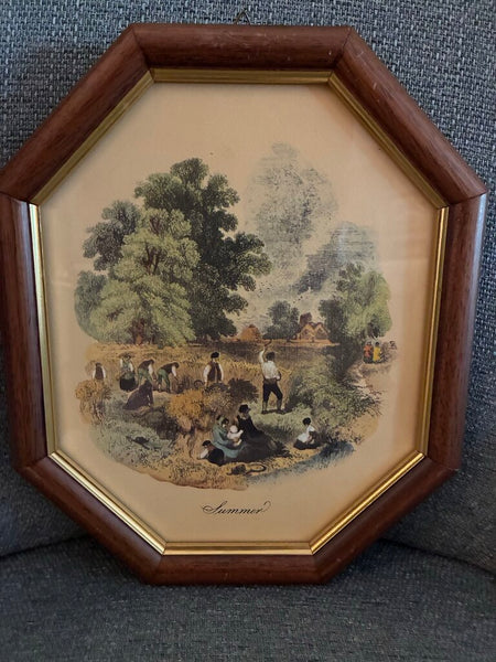 Vintage "Summer" Peasant Scene Octagon Artwork 10" x 12"