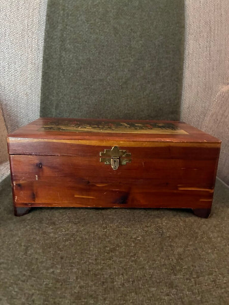 Vintage Wood Equestrian Trinket Box 11" x 4.5 x6"
