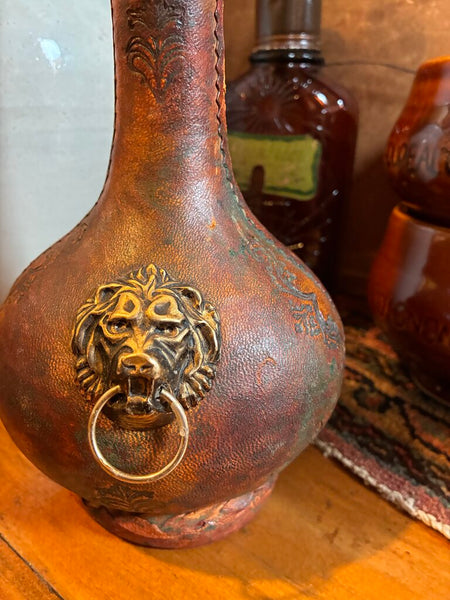 Vintage Leather Wrapped Lion Decanter