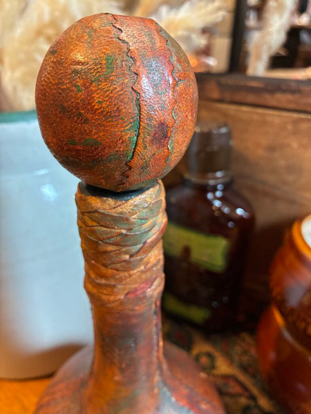 Vintage Leather Wrapped Lion Decanter