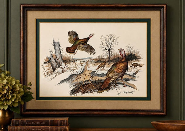 Vintage James Lockhart Wild Turkey Double Matte Framed Art 10" x 12"