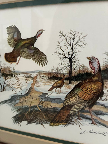 Vintage James Lockhart Wild Turkey Double Matte Framed Art 10" x 12"