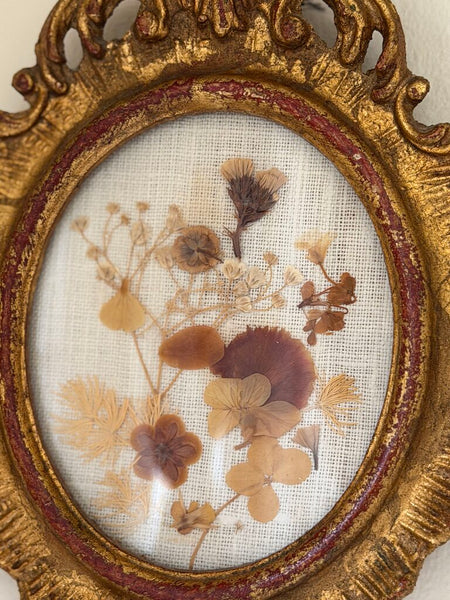 Italian Florentine Oval Frame w/ Dried Floral Art