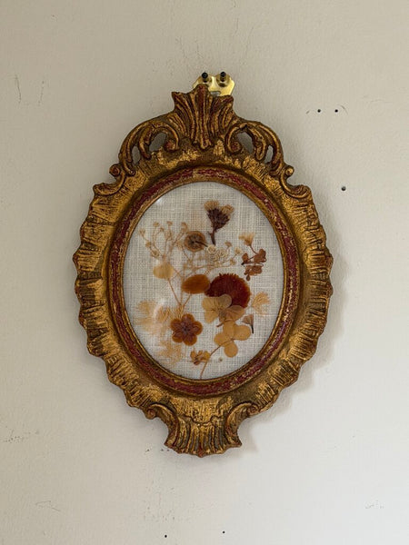 Italian Florentine Oval Frame w/ Dried Floral Art