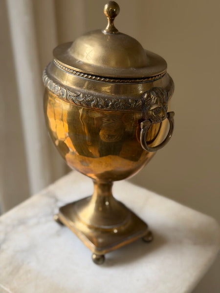 Mottahedeh Brass Pedestal Lidded Lion Urn