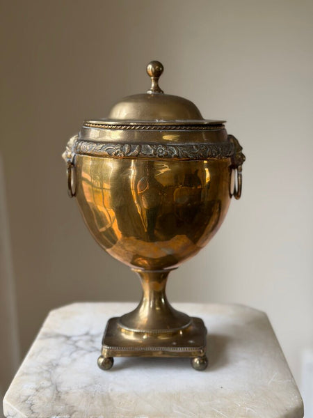 Mottahedeh Brass Pedestal Lidded Lion Urn