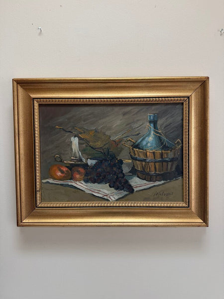 1487 Autumn Vibes Still life w/ fruit and jug oil on canvas
