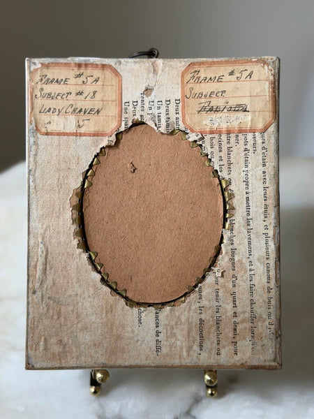 Antique Miniature Hand Painted Portrait in Bone Frame