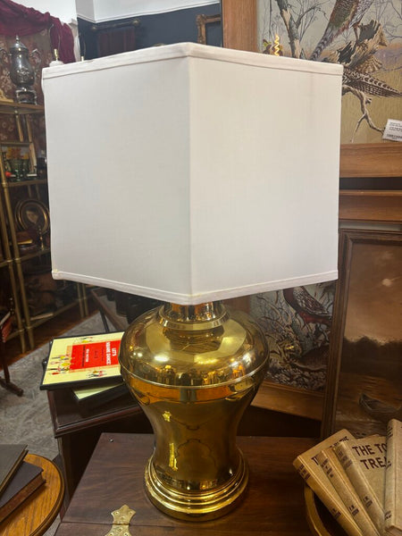 Vintage Brass Ginger Jar Lamp w/Shade