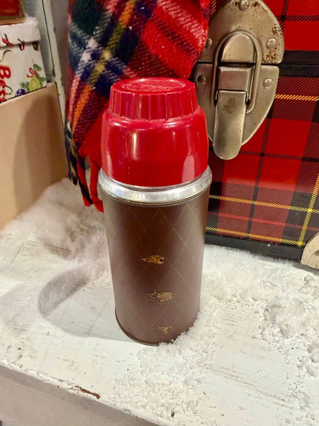 JFV ~ Vintage brown thermos red cap