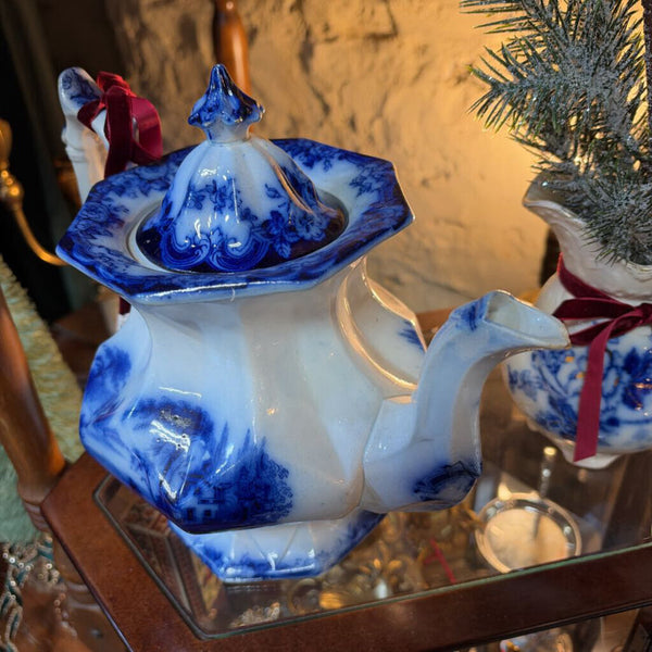 Antique "Scinde" Flow Blue Teapot (c. 1840s)