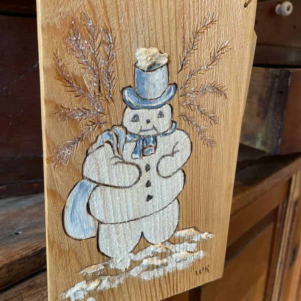 Moxie - Artisan Snowman Art on Wood 5.75 x 9