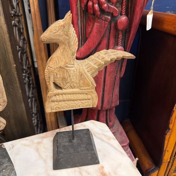 Vintage Thai Carved Wooden Mythical Creature on Stand
